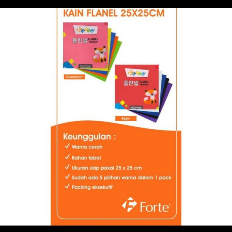 Kain Flanel Forte 25 x 25cm per pack isi 5 Lembar Terang Gelap Flourensence Bright