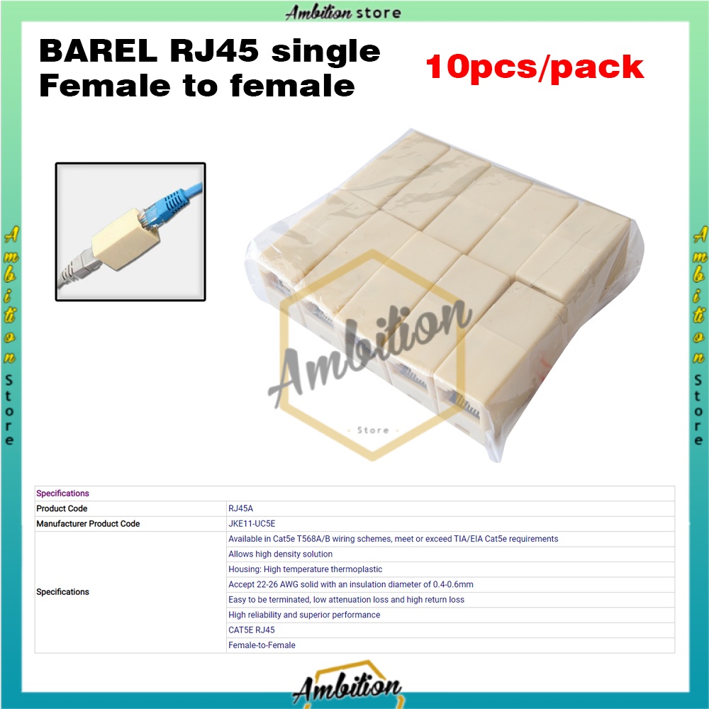 Barrel 10PCS Penyambung Konektor Kabel Lan UTP RJ45 barel sambungan