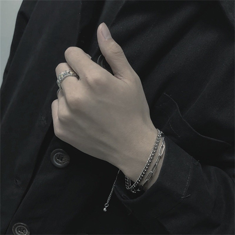 Gelang Bahan Titanium Steel Model Double Layer Gaya Korea Untuk Pria Dan Wanita
