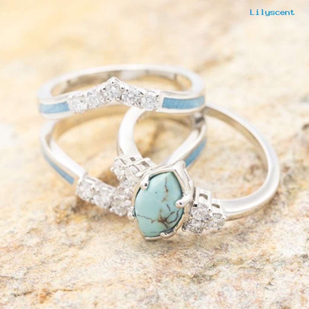 3pcs / Set Cincin Batu Turquoise Imitasi Untuk Wanita