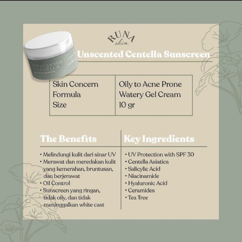 Runaskin Unscented Centella Suncreen &amp; Tamanu All day Moisturizer 10gr