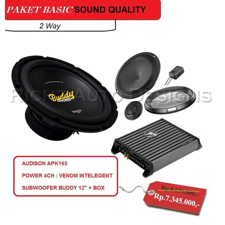paket audio mobil speaker Audison ampli Venom Subwoofer Buddy