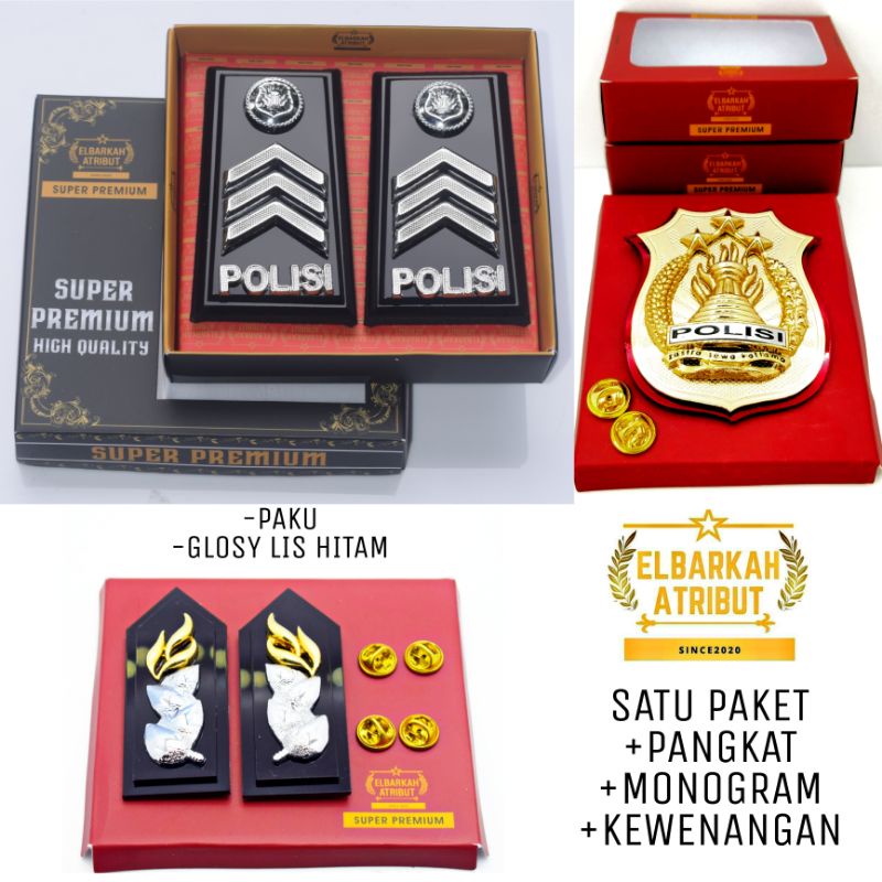 SATU PAKET HEMAT PANGKAT BRIGPOL MONOGRAM KEWENANGAN POLRI / ATRIBIT POLRI / FULAKRILIK GLOSY EXKLUSIVE PANGKAT POLISI BINTRARA