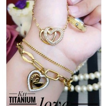 Titanium Set Perhiasan Wanita Love Gold 48224