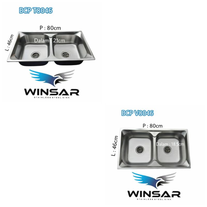 bak cuci piring stainless stell 2 lubang winsar. kitchen sink winsar 2 lubang
