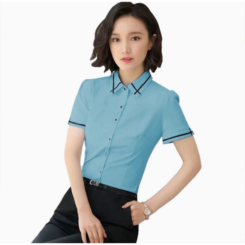 Kemeja Kerja Wanita  lengan pendek Kameja Hem Cewek Casual Kekinian Korean Style Ida Ss