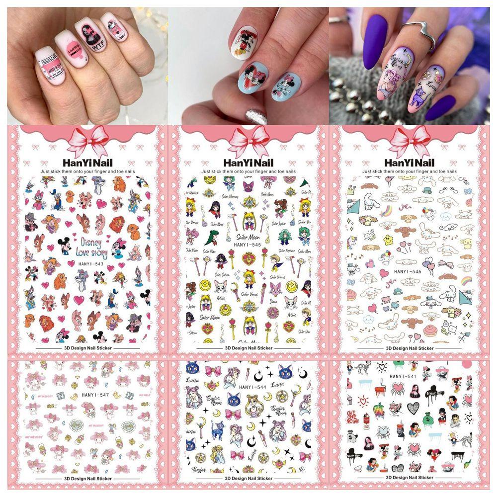 Mxbeauty Kartun Anime Nail Art Stiker Sailor Moon Lucu 1lembar Wanita Putri Salju Powerpuff Gadis Self-Adhesive Manicure Aksesoris Bebek Nail Tips Slider