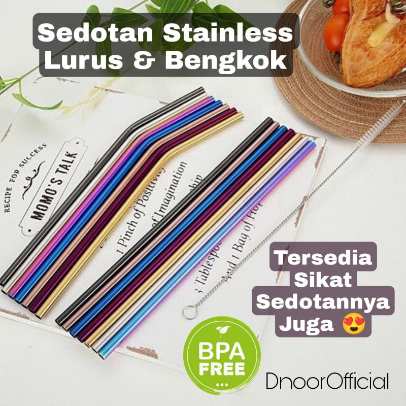 Sedotan Stainless Steel Lurus dan Bengkok Qualitas Straw Ramah Lingkungan Straight Bend