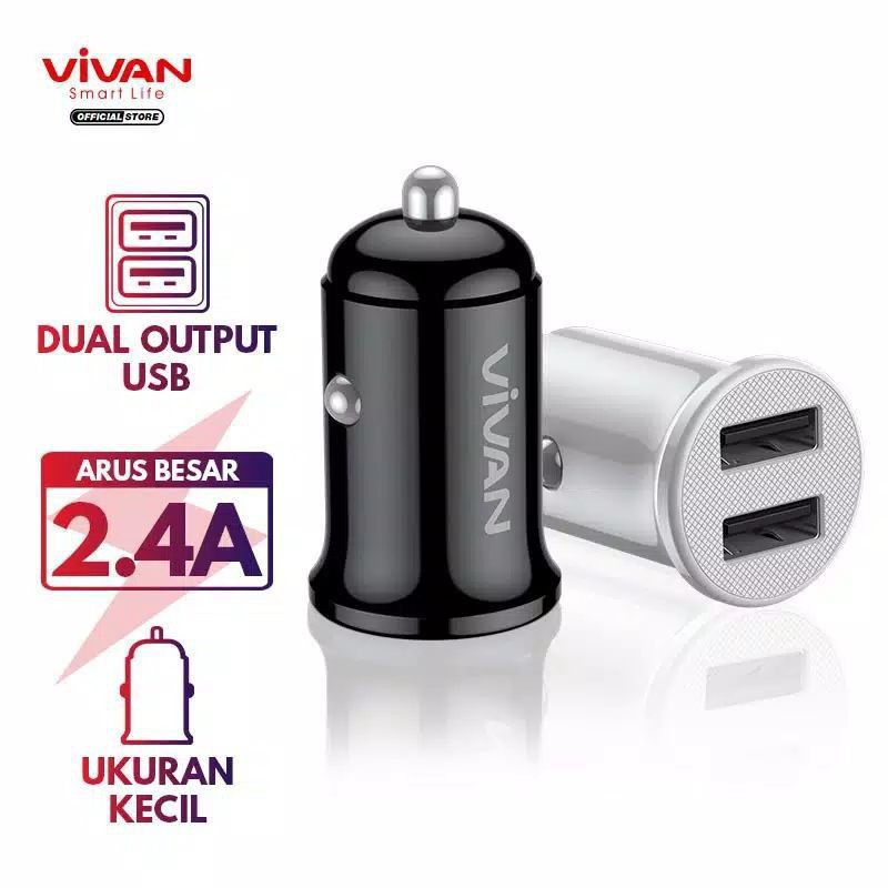 SAVER VIVAN VCC01 CHARGER MOBIL 2.4A 2 USB