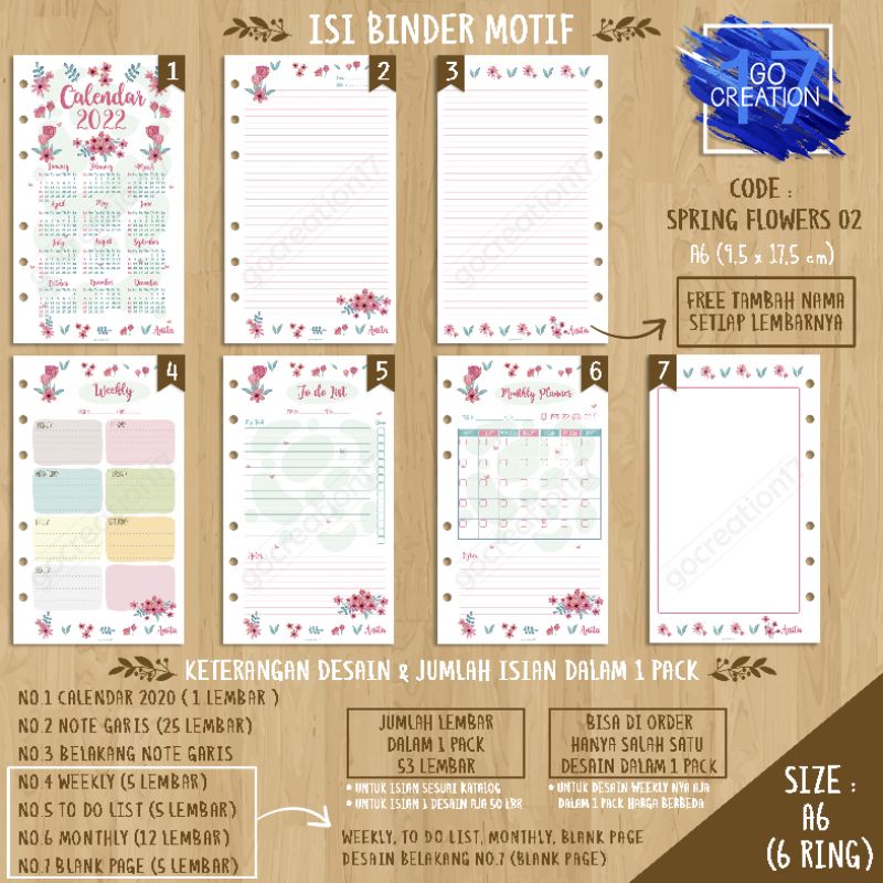 

Buku Planner isi Kertas Binder Motif Spring Flowers 02 Premium A6 ring 6