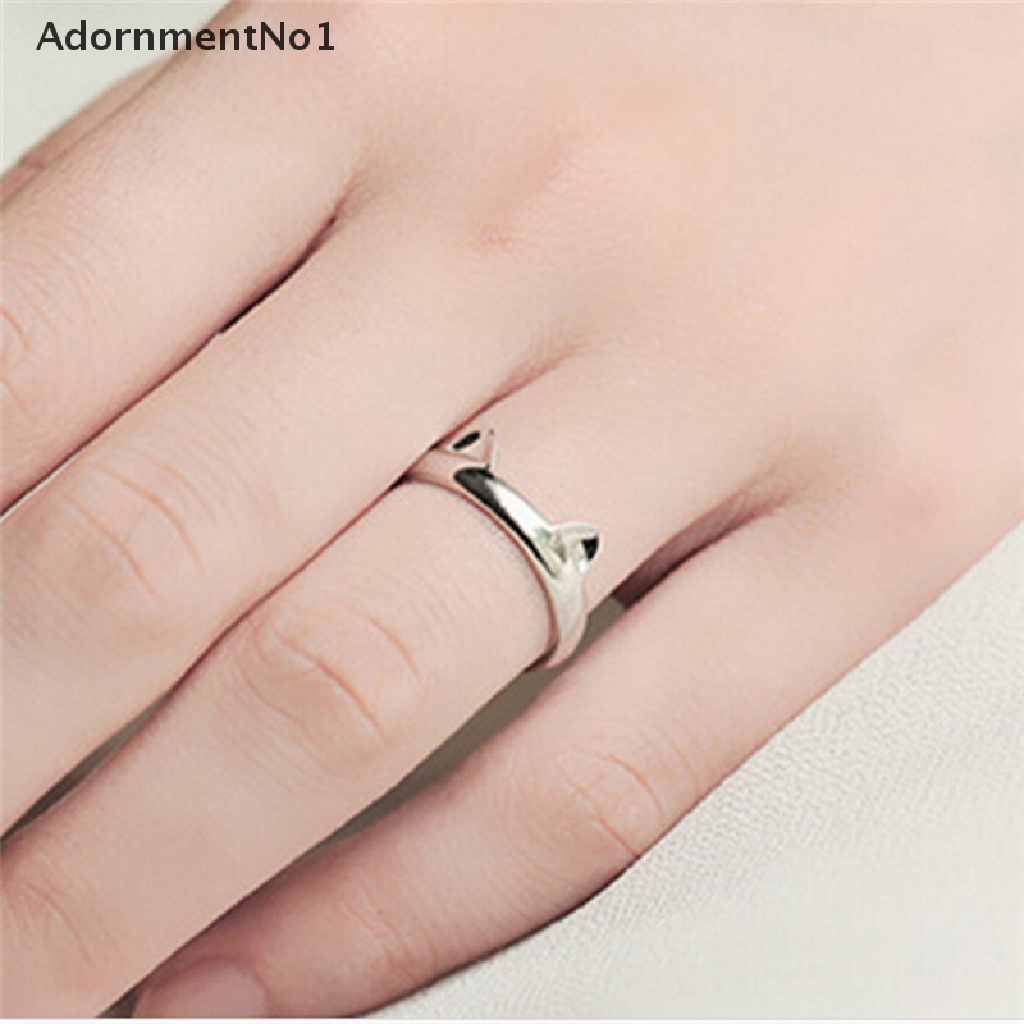 (AdornmentNo1) 1pc Cincin Bentuk Telinga Kucing Lapis Silver Untuk Wanita