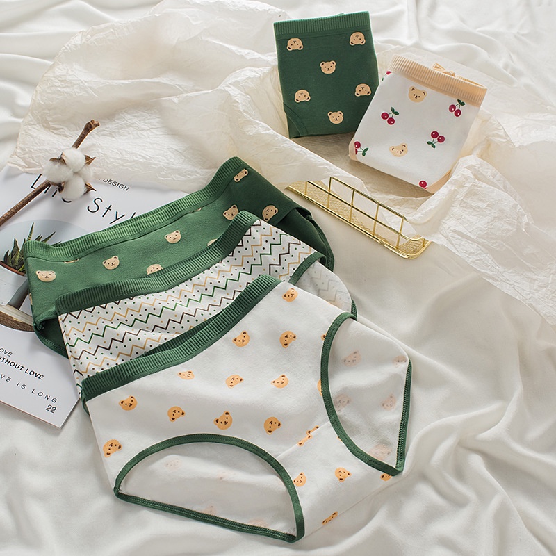 Feminin celana dalam katun wanita kawaii green CD imut-1