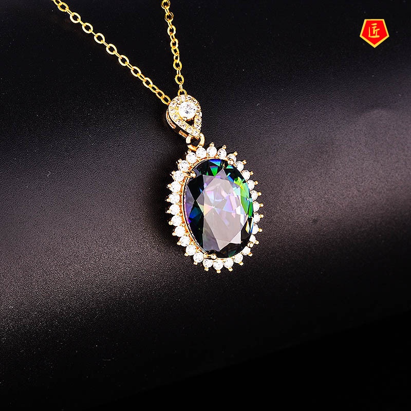 [Ready Stock]Elegant Laser Diamond Necklace 18K Gold Full Diamond Fashion Temperament