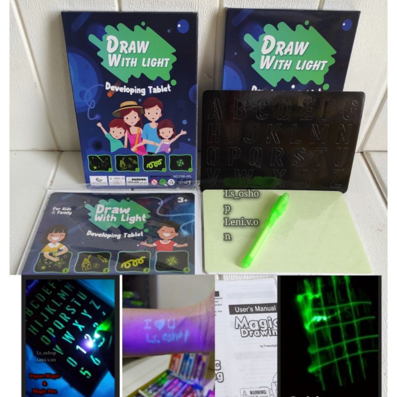 

Mainan Papan Magic Glowing Drawing Board Pen A5/ Draw With Lighter / Lihat video