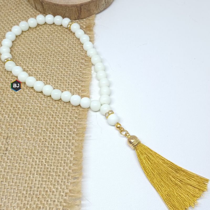 TASBIH BATU GIOK PUTIH SUSU 8MM 33 BUTIR ASLI NATURAL