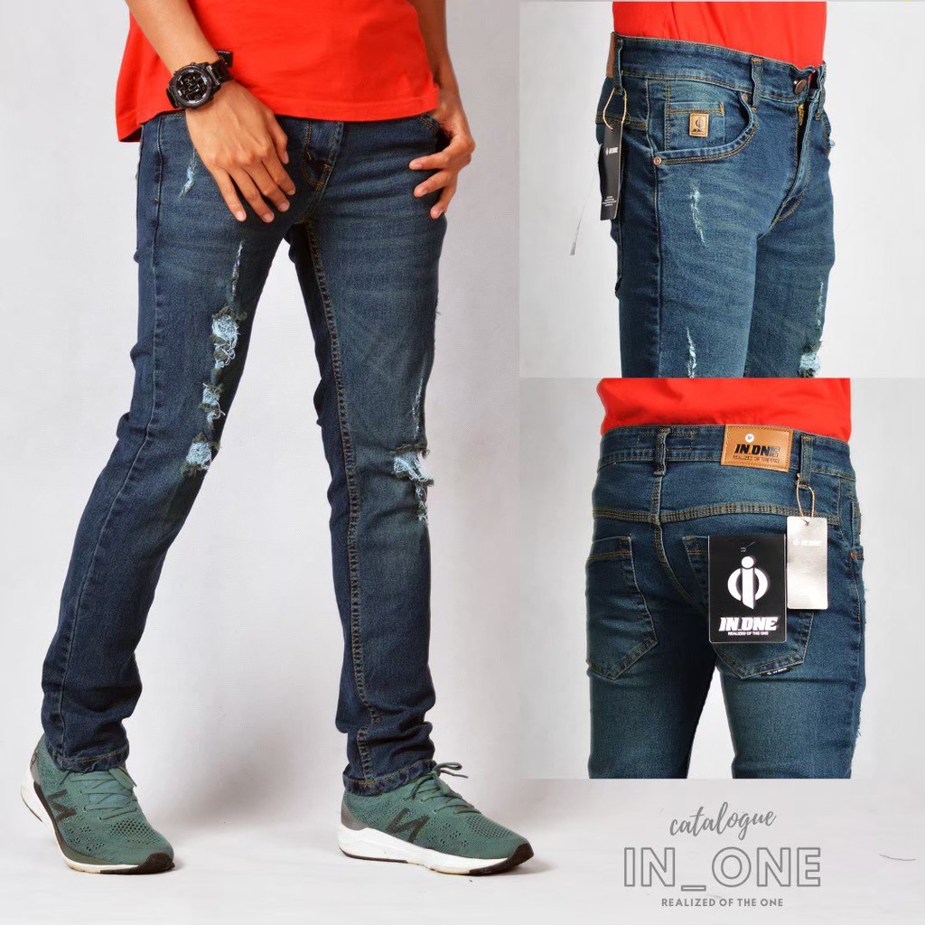 In One Celana Soft Jeans Pria Ripped Sobek SobeK Bioting Sk N005S