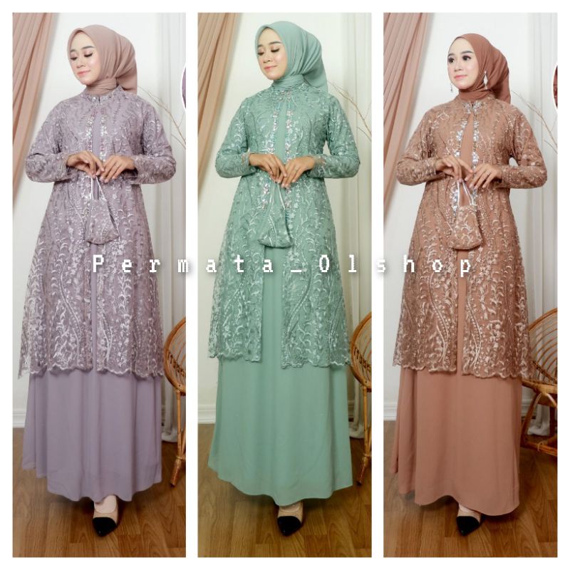 Permata Olshop / Kebaya Gamis Yasmin JN / Gamis Lebaran Modern / Baju Gamis Pesta Mewah / Kebaya Modern