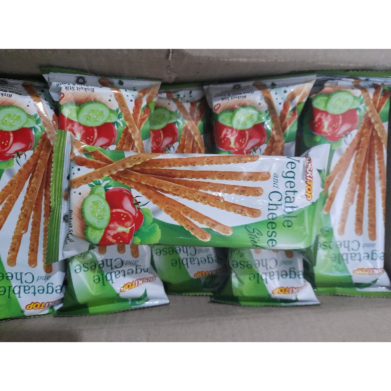 

Biskitop VEGETABLE Stick 60 g rasa sayur dan keju. Komposisi : Tepung terigu, minyak sawit, gula, sirup glukosa, garam, natrium bikarbonat, amonium bikarbonat, sayuran kering, susu skim bubuk, perisa sayuran, perisa keju. BPOM : 235613066425