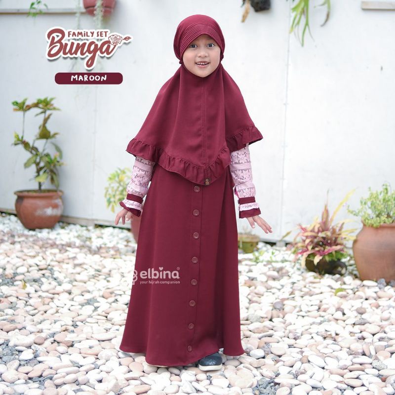 Set Dress Bunga Anak by Elbina Hijab/Gamis Anak Syari/ Pakaian Anak