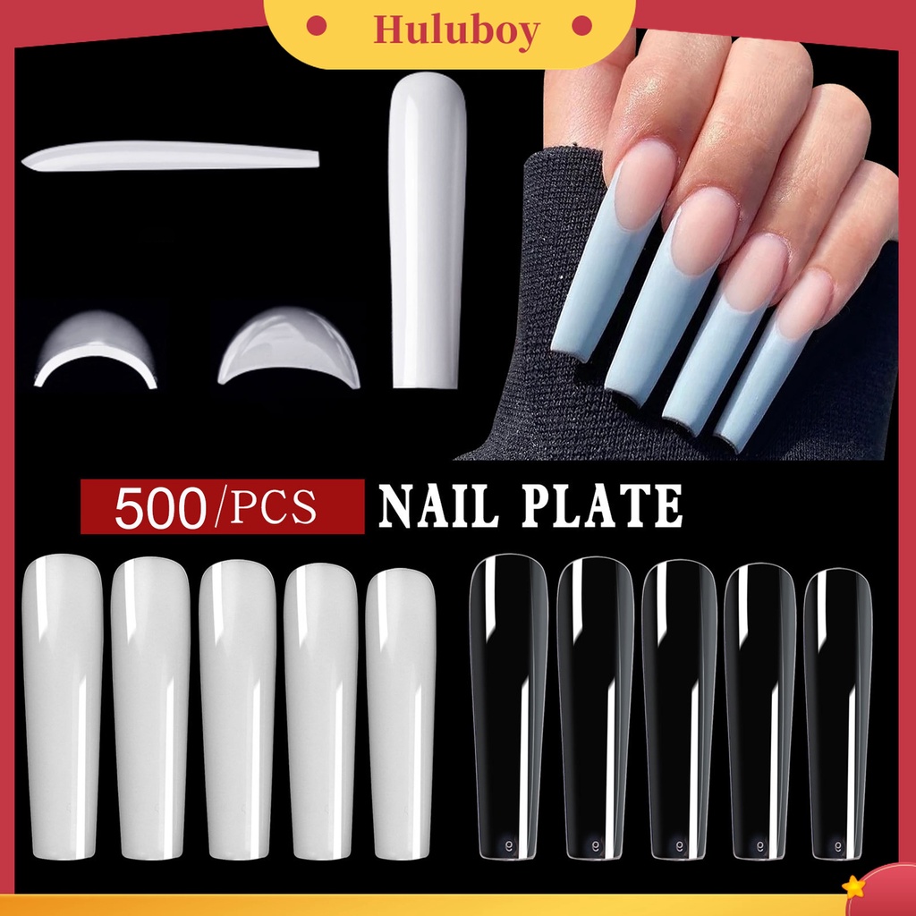 Huluboy Huluboy♡ 500pcs Kuku Palsu Extension Panjang Full Cover Tipe Kepala Kotak Untuk Makeup Manicure DIY