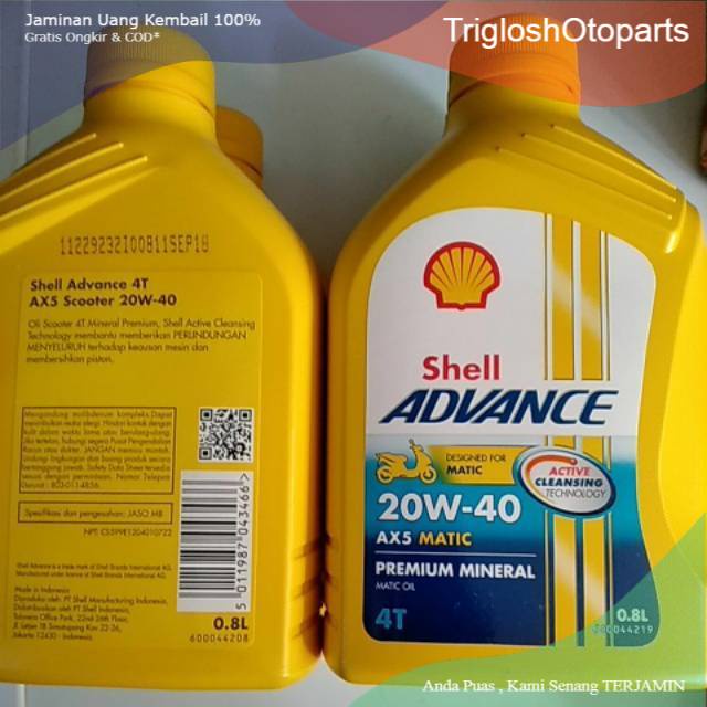 DIJAMIN ASLI Oli shell advance matic ax5 0.8lt sae 20-40 for all matic honda yamaha suzuki