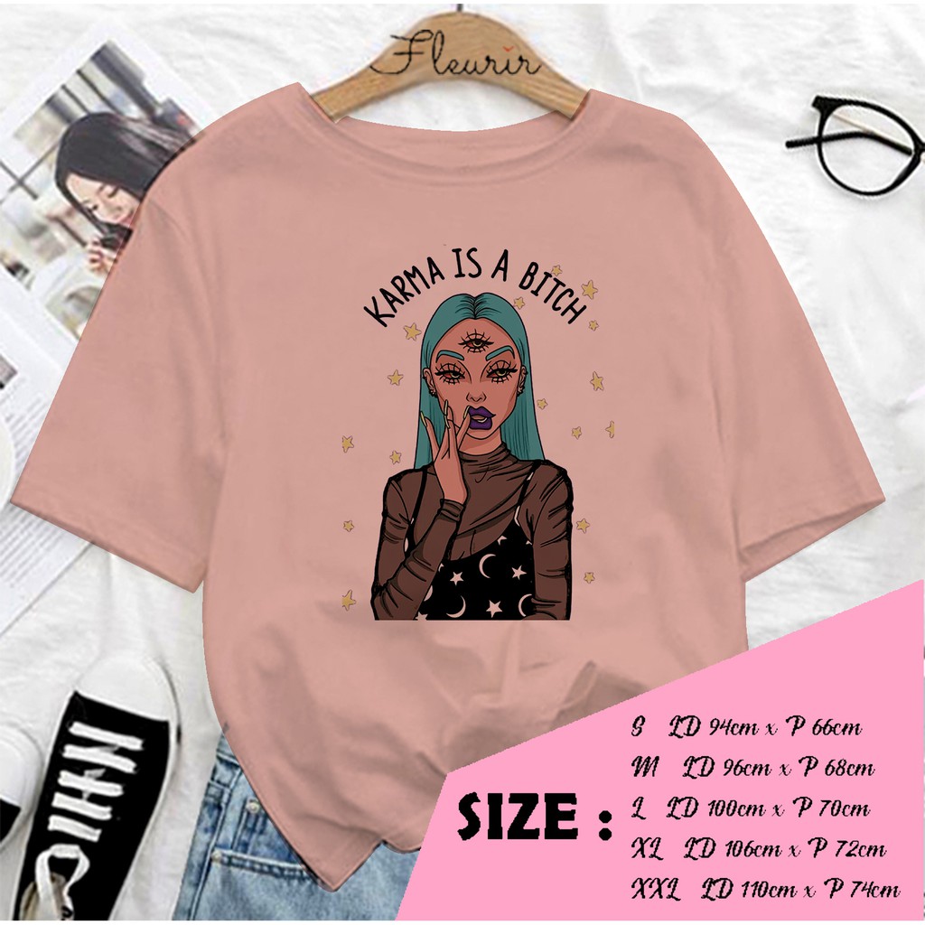 FLEURIR - KAOS OVERSIZE KARMA BICH KATUN KAOS WANITA DEWASA LENGAN PENDEK TEE UNISEX JUMBO