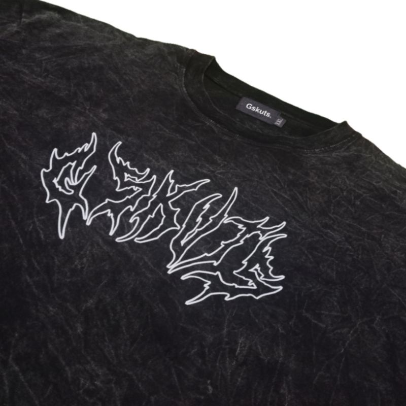 GSKUTS. Tshirt/Kaos Washed Black White Oversized Graphic Metal