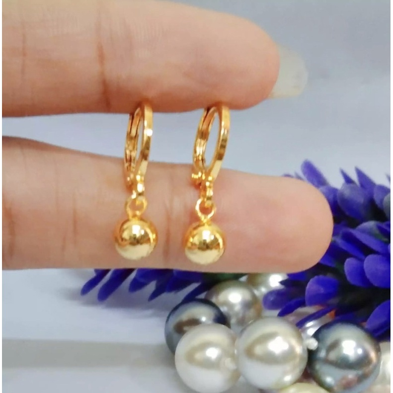 Anting gantung bola polos gold 18k aksesoris fashion wanita perhiasan wanita
