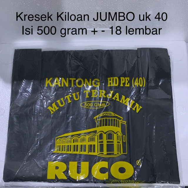Kantong plastik Kresek hitam jumbo hdpe 40 kiloan tebal murah kuat ruco 500 gram