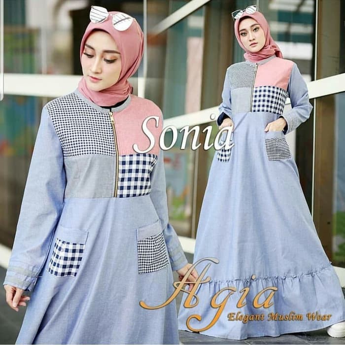 Baju Dress Maxi Wanita Terbaru - Gamis Agia Termurah - Biru Muda