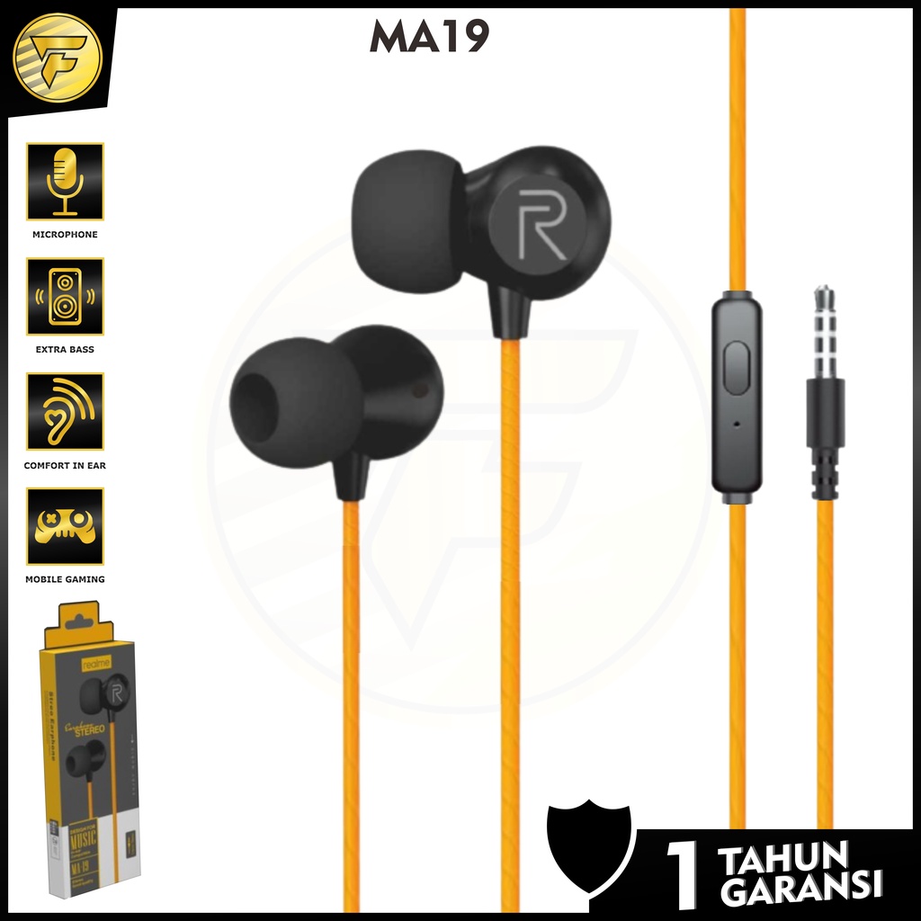 Earphone Realme M19 stereo bass music telfon headset mic