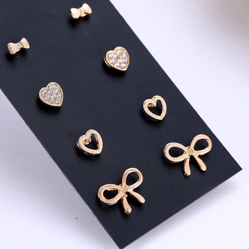 6 Pcs/Anting-Anting Aksesoris Fashion Anting Busur Cinta Minimalis Geometris