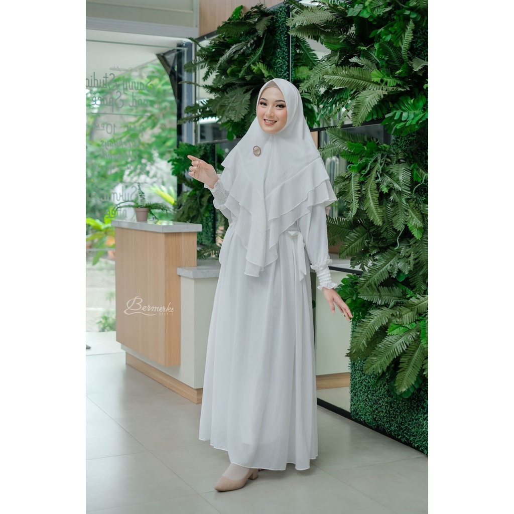 GAMIS FATIMAH BERMERKS SYARI CERUTY BABYDOLL SET KHIMAR  CLODIA SET SYARI SYAFANA NAHLA baju muslim modis modern khimar antem hitam putih