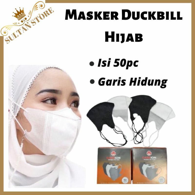Masker duckbill duckbil hijab hitam putih careion Headloop 50 pcs alkindo warna warni 4ply orlee sen
