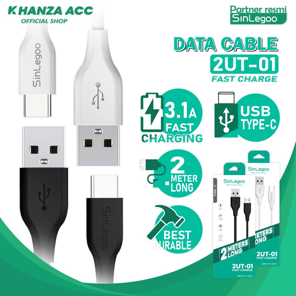 KHANZAACC SINLEGOO 2UT-01 Kabel Data Charger Panjang 2m Android Type C Fast Charging 3.1A