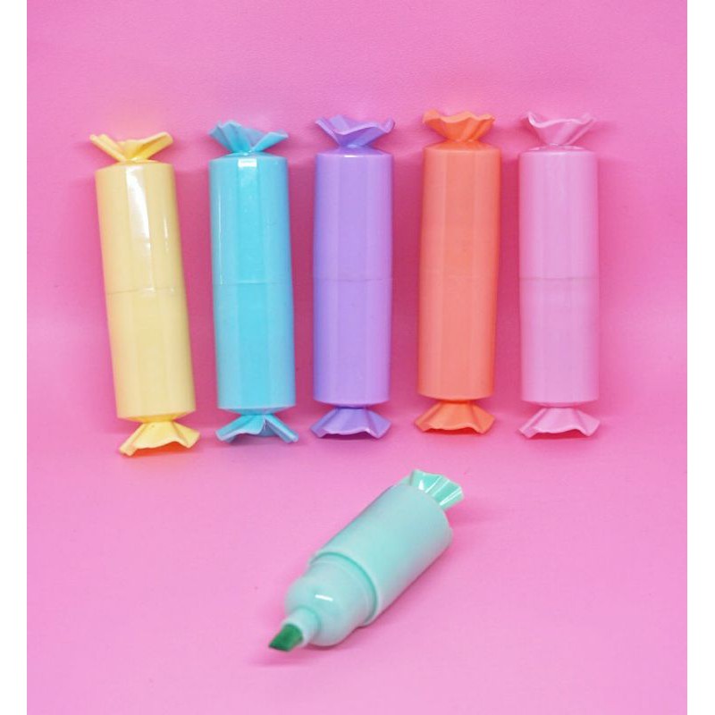 SEPAKET STABILO MINI ISI 6 PCS BENTUK CANDY PERMEN HIGHLIGHTER SPIDOL MURAH WARNA PASTEL