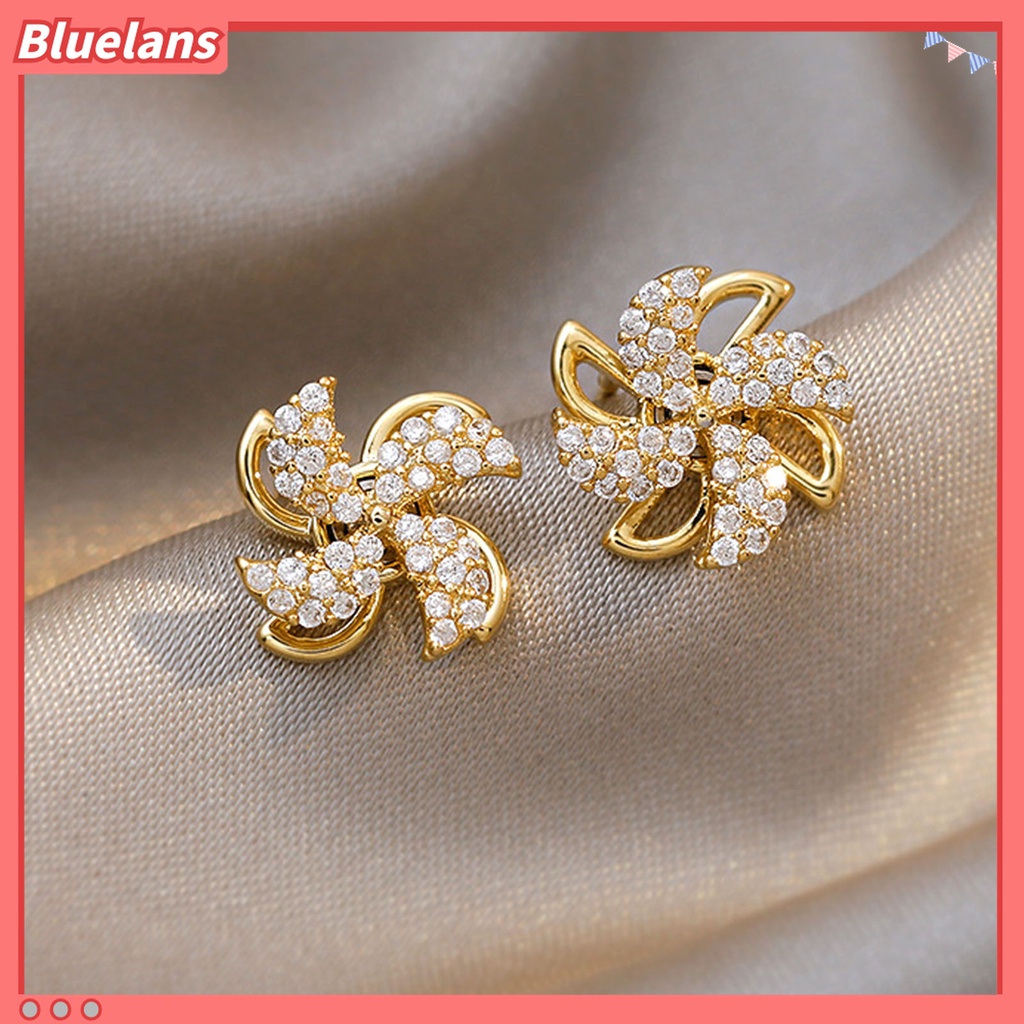 Anting Stud Bentuk Kincir Angin Aksen Berlian Imitasi Gaya Korea Untuk Aksesoris Perhiasan
