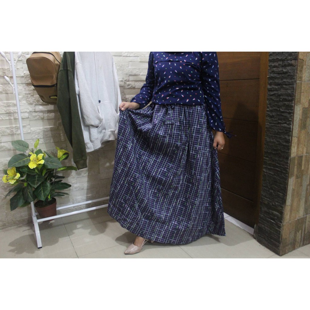 Fashion Wanita - Rok Payung Jumbo/ Rok Payung Motif Kotak/ Rok payung bahan Katun/ Rok Payung XXL