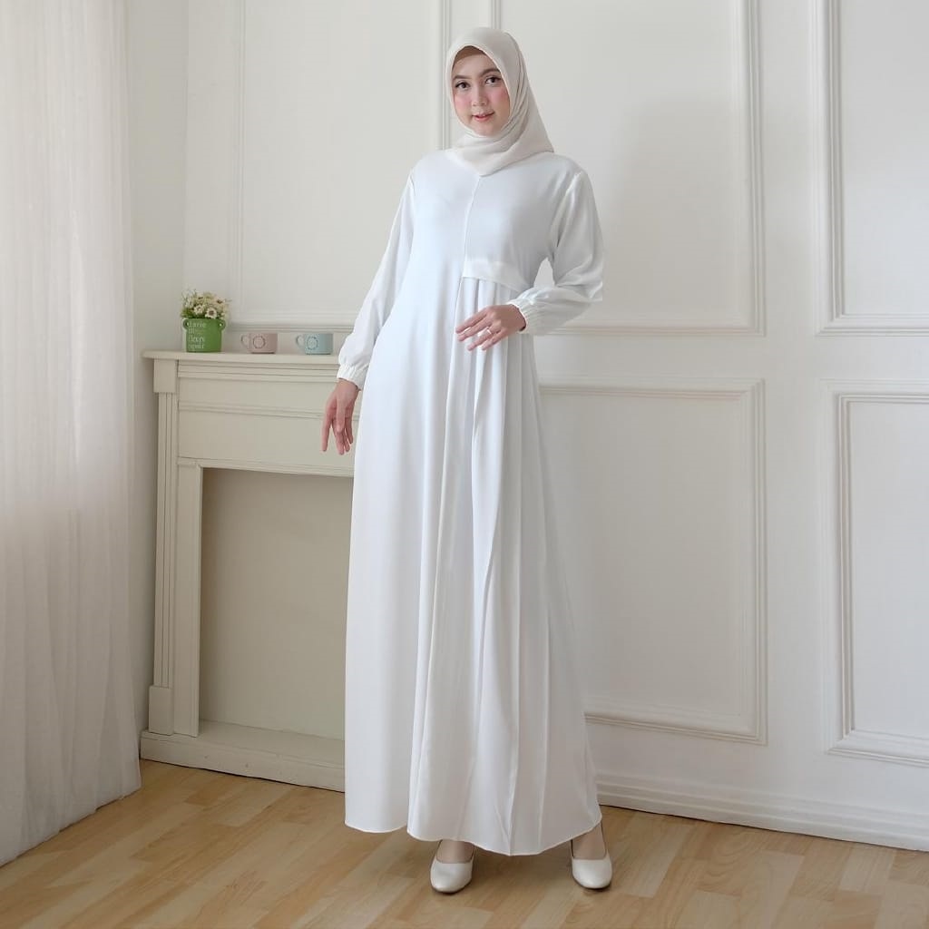 Larisa maxy dress wanita putih polos terbaru size M-L-XL-2XL / gamis jumbo busui friendly / pakaian muslim syari kekinian / baju pengajian / fashion muslim simple / ootd muslim