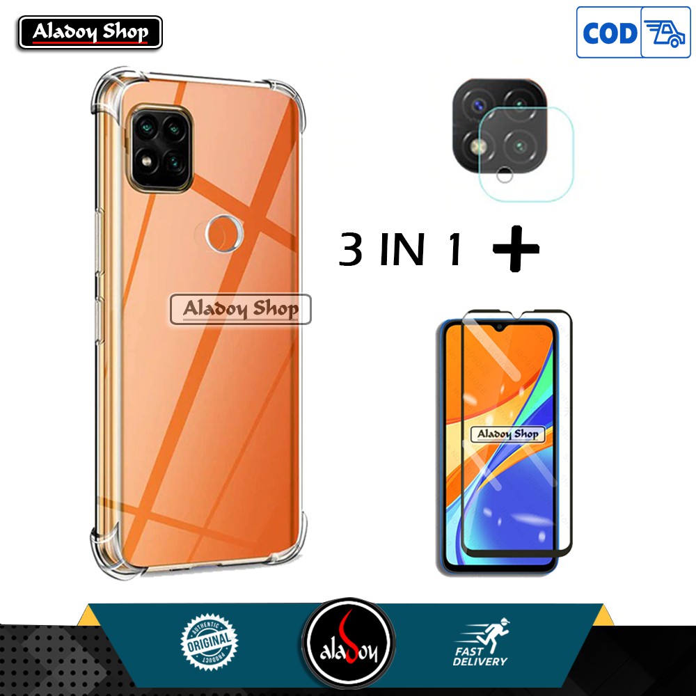 PAKET 3 IN 1 Case Xiaomi Redmi 9c Softcase Anti Crack + Tempered Glass Layar + Tempered Glass Camera