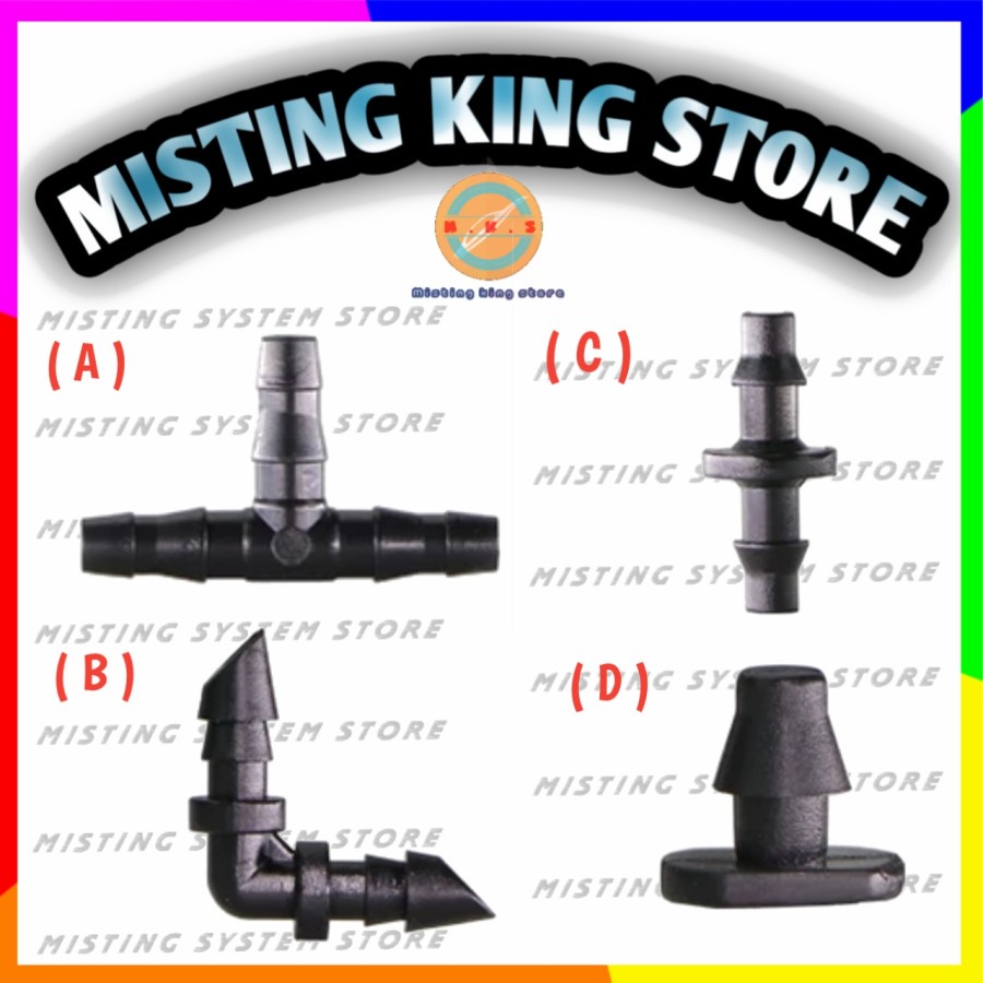 KONEKTOR NEPEL 7 MM TEE JOINER ELBOW END PLUG DOP 7MM FITTING T L STRAIGHT UNTUK SAMBUNGAN SELANG PE 4/7 4/6MM 1/4 INCH