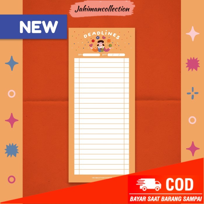 

✨ BISA COD ✨ Deadlines To Do List Memo Pad / Notepad / Notebook - 1 pcs - Trinket - Orange
