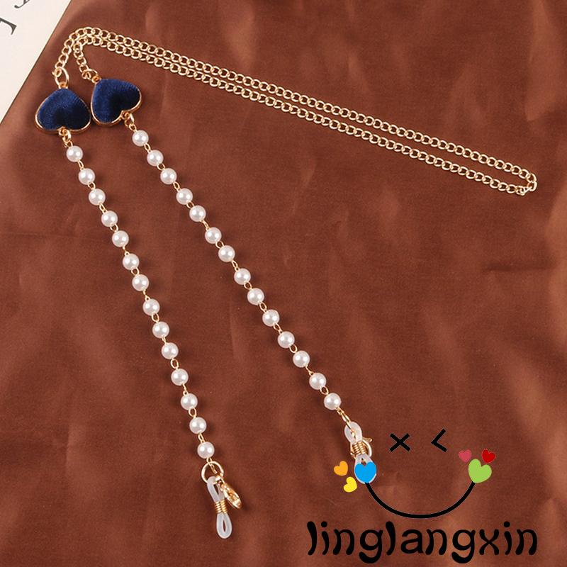 LLX-Women Casual Glasses Chain, Pearl Heart Patchwork Anti-Lost Hanging Neck Mask Rope Glasses Chain Dual-Use