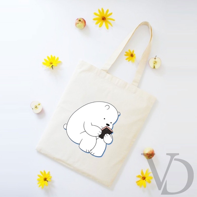 TOTE BAG BAHAN KANVAS we bare bear/ WBB  panda ice bear cuty TOTE BAG lucu / TAS BELANJA MOTIF KOREA