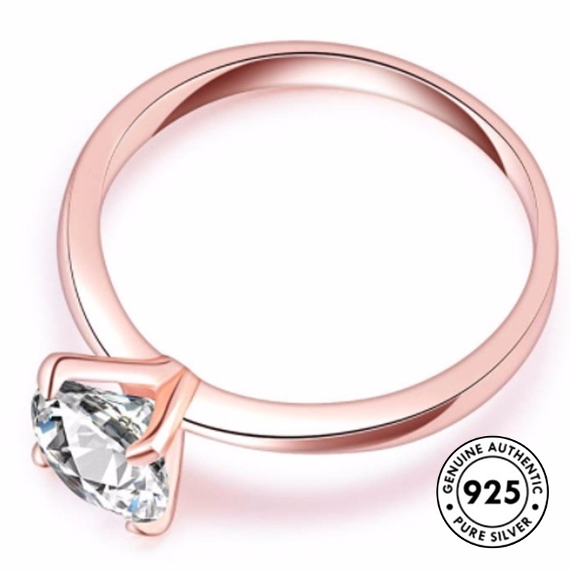 Cincin Berlian Klasik Bahan S925 Silver Warna Rose Gold