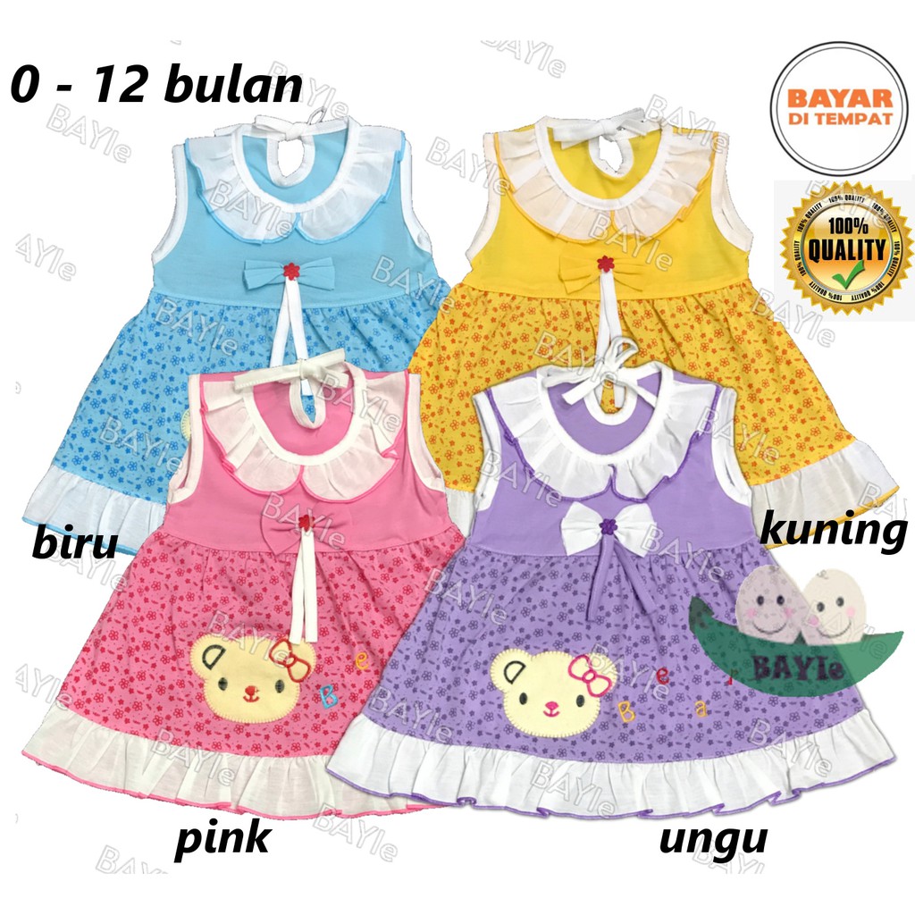 BAYIe - Baju bayi Perempuan Dress motif PITA BEAR PLANET KIDS usia 0-12 bulan / Pakaian anak Cewek