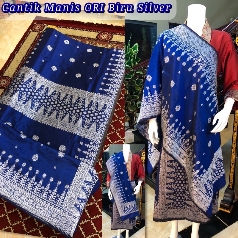 Songket Cantik manis ORI Biru silver /songket tenun asli palembang /ilham songket palembang