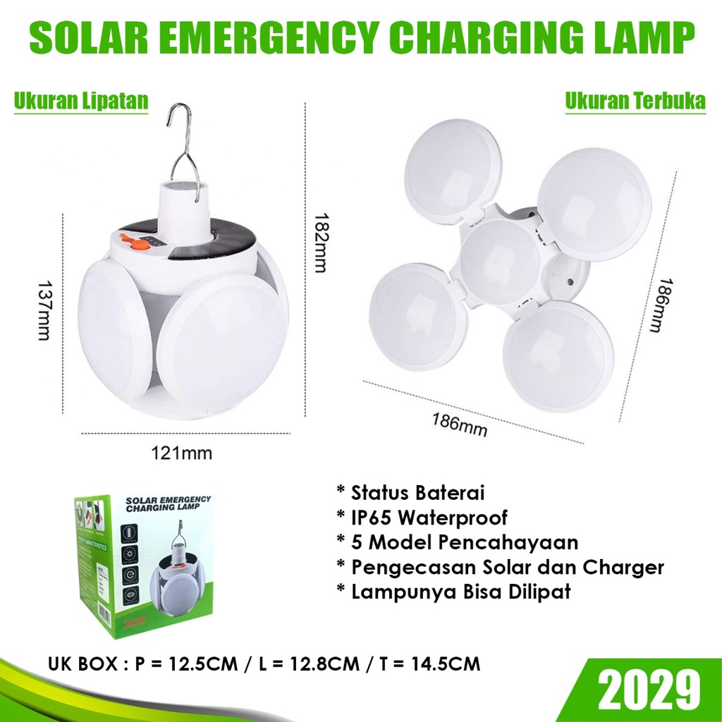 Lampu Solar Emergency LED Lipat Gantung Dragon 5 Sisi Gantung Rechargeable CHARGING LAMP SL-2029 UNIK FOOT BALL