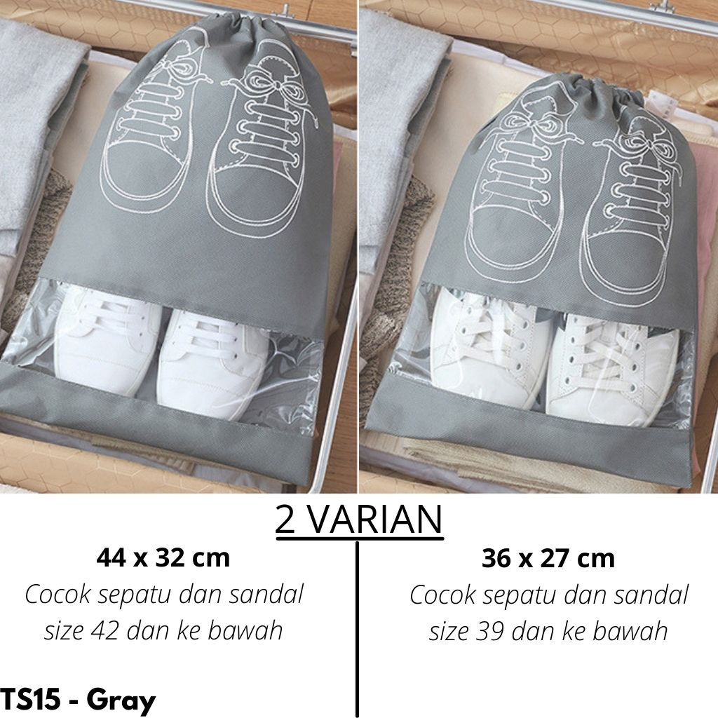 KANTONG SEPATU ANTI DEBU AIR TRAVEL FITNESS GYM IMPORT UKURAN PENYIMPANAN SERUT STORAGE TS15