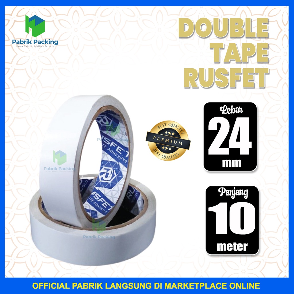 

Double Tape Rusfet | Spesial Tape Super Lengket 24 mm x 10 meter